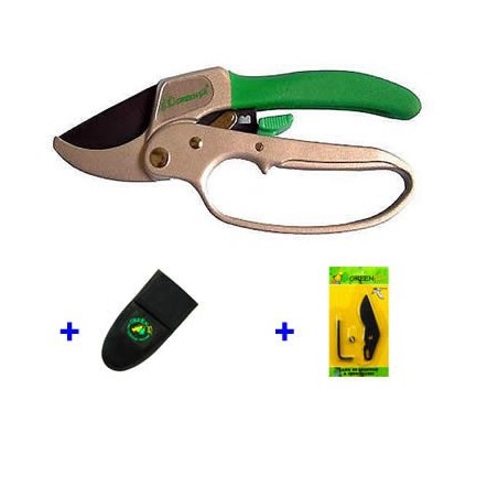 SECATEUR A CREMAILLERE + LAME ET RESSORT DE RECHANGE GREENTECH