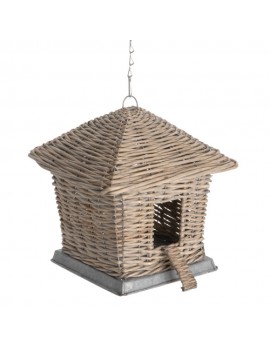 Maison nichoir pour oiseaux en osier 24 x 24 cm H: 28 cm avec sa chaine de 35 cm