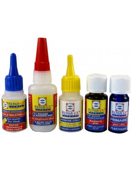 Lot de colle Repar-ex une colle de 20 g une poudre d'assemblage et 3 autres produits de collage reparex