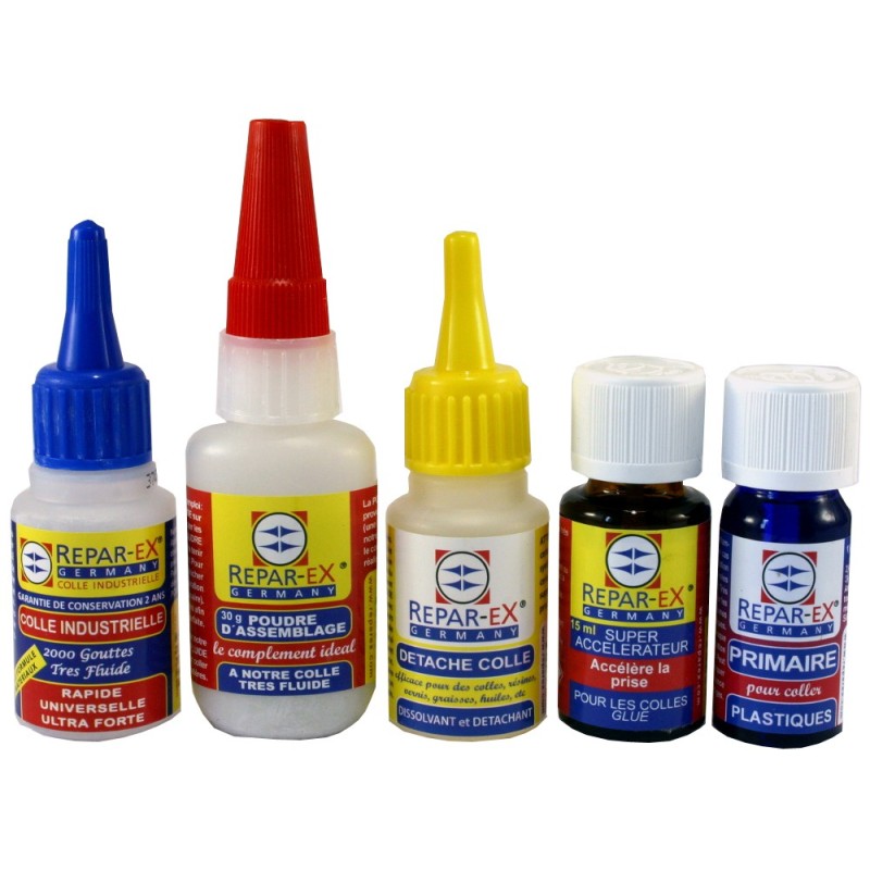 Lot de colle Repar-ex une colle de 20 g une poudre d'assemblage et 3 autres produits de collage reparex