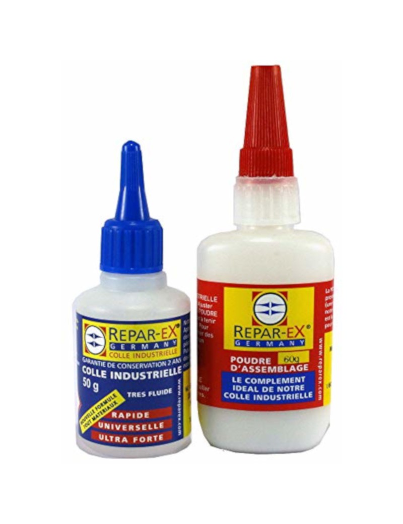Lot de colle Repar-ex une colle de 50 g et une poudre d'assemblage de 60 grammes Lot de colle Repar-ex une colle de 50 g et une poudre d'assemblage de 60 grammes