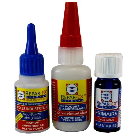 Lot de colle reparex une colle repar-ex une poudre d'assemblage repar ex et un primaire de colle