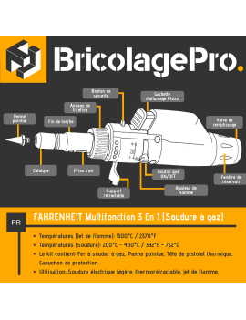 Chalumeau fer à souder à gaz FAHRENHEIT multifonction 3 en 1