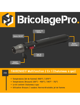 FAHRENHEIT - Chalumeau à gaz professionnel allumage interne rechargeable